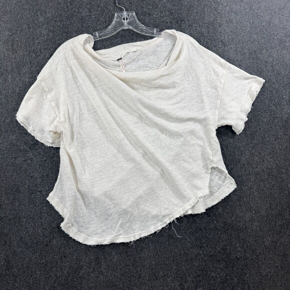 Free People She So Cool Top Women's Small White Linen Blend Short Sleeve - Picture 1 of 8